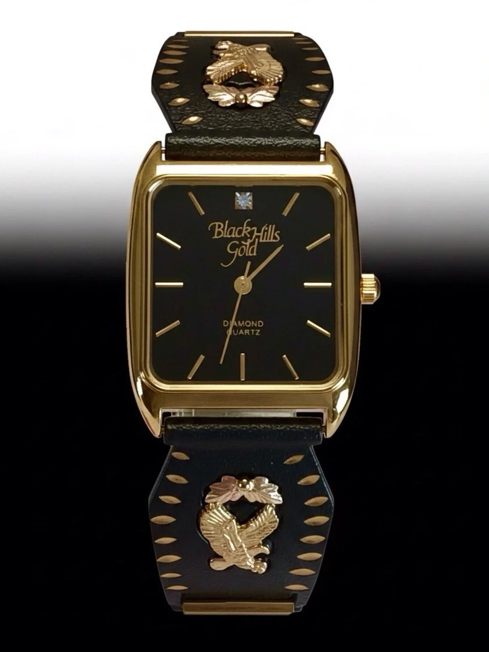 Men's Black Hills Gold Diamond Watch Featuring 10k Gold Eagles/Leaves NEW